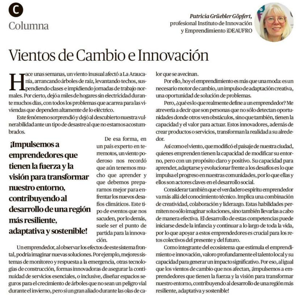Columna de Opinión de iDEAUFRO Austral Temuco 23-08-2024